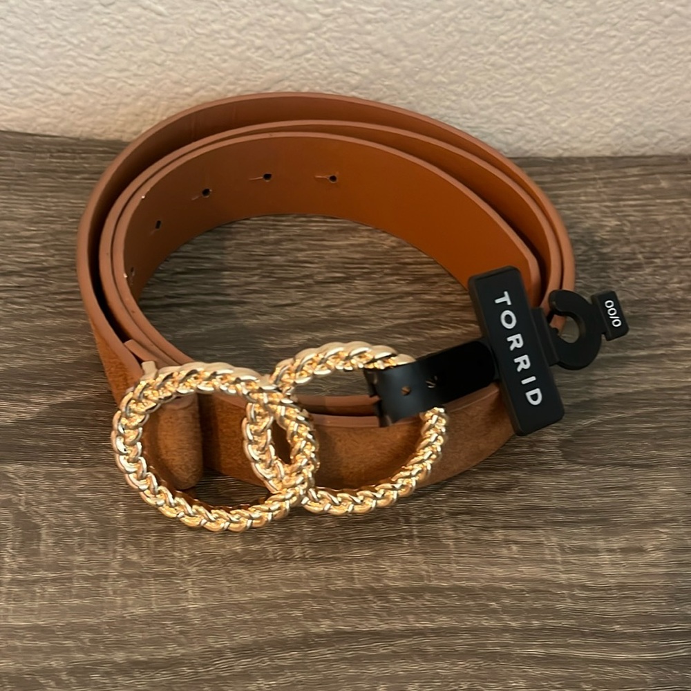 Torrid Brand Plus size belt. Double O Gold buckle . Cognac Faux suedeSZ 0/00plus